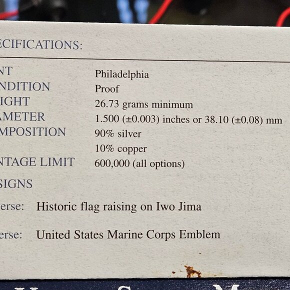 2005 UNITED STATES MARINE CORPS 230th ANNIV SILVER DOLLAR PROOF SET- w/COA&Box - Picture 5 of 9